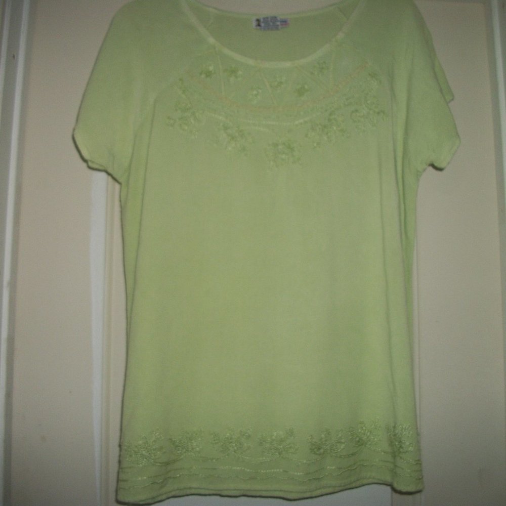 LOVELY IN LIME PRETTY RAYON SCROLLY BLOUSE